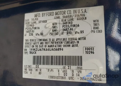 2004 Ford Explorer Sport Trac from USA, damaged, VIN 1FMZU67K44UA56894